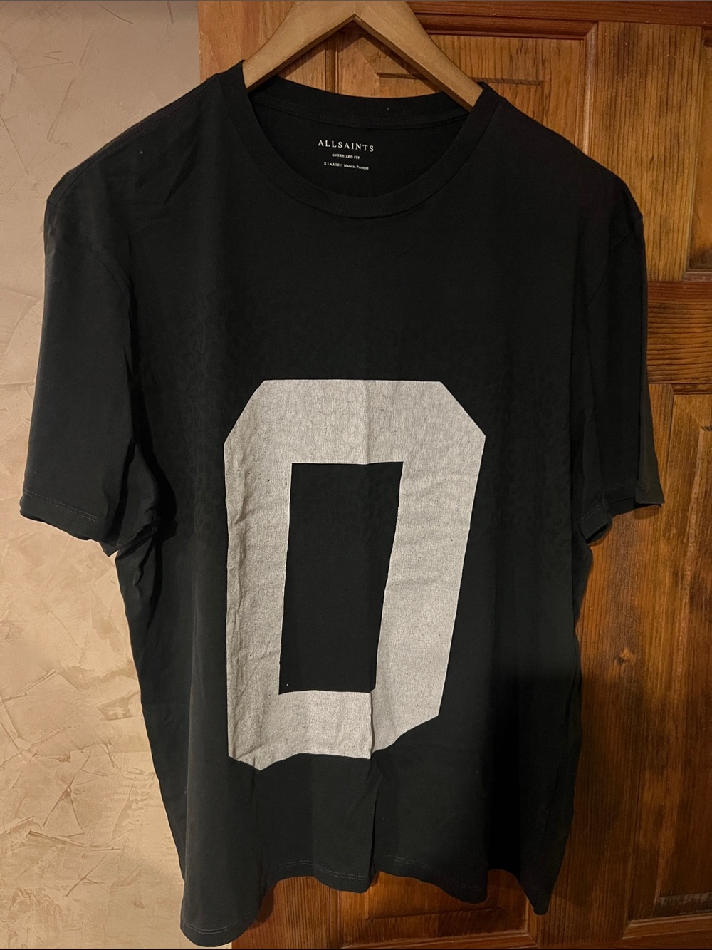 AllSaints Black Short-Sleeve Tee with Silver Graphic '0'